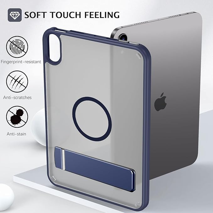 Telaso for iPad mini 7 A17 Pro 2024/iPad Mini 6 2021 Case, iPad mini 7th/6th Gen Magnetic Case with Invisible Portrait/Landscape Stand Translucent Matte Back Soft TPU Bumper Cover, Navy Blue