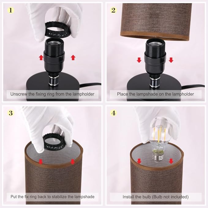 lifeholder Table Lamp, Bedside Nightstand Lamp, Simple Desk Lamp, Cylinder Table Lamp for Bedroom Living Room Office Study, Brown Shade and Black Base (Brown)