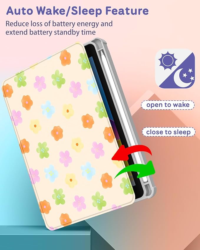 Uppuppy for iPad mini 7 Case (A17 Pro) for iPad mini 6th Generation Case - 360 Rotating Stand Folio Smart Cover with Pencil Holder for Women, Colorful Flowers for Apple Tablet Mini 8.3 inch 2024/2021