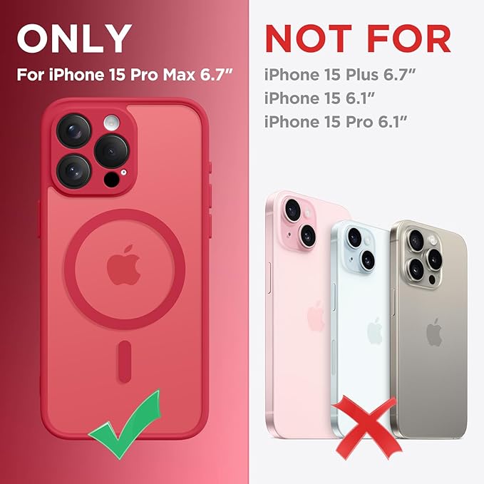 CAPRARO Magnetic for iPhone 15 Pro Max Case, [Compatible with MagSafe] [Full Camera Protection] Shockproof Protective Slim Translucent Matte Phone Case for iPhone 15 Pro Max 6.7'', Red