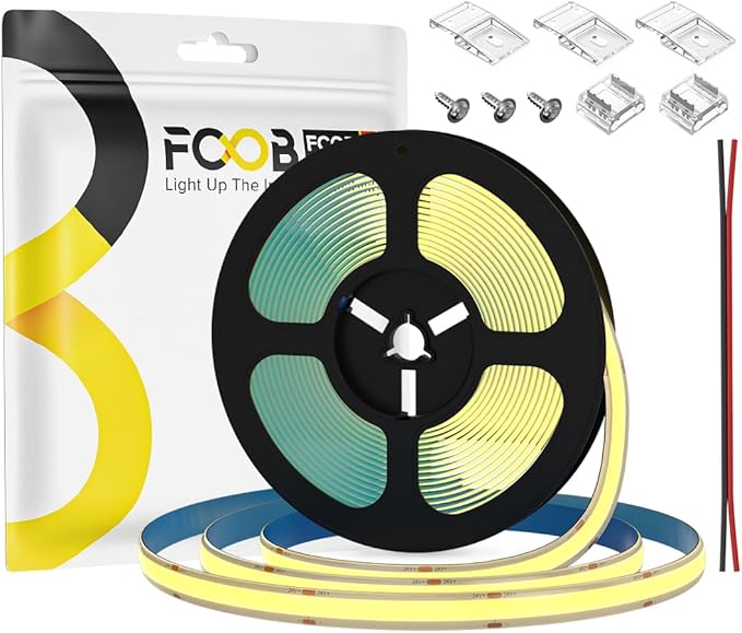 16.4FT IP65 Waterproof COB LED Strip 3000K 480LEDs/m Flexible High Density Uniform Bright LED Lights 9W/m, Dimmable 8mm DC12V COB Strips for Home Indoor Decoration, NO Power and Controller