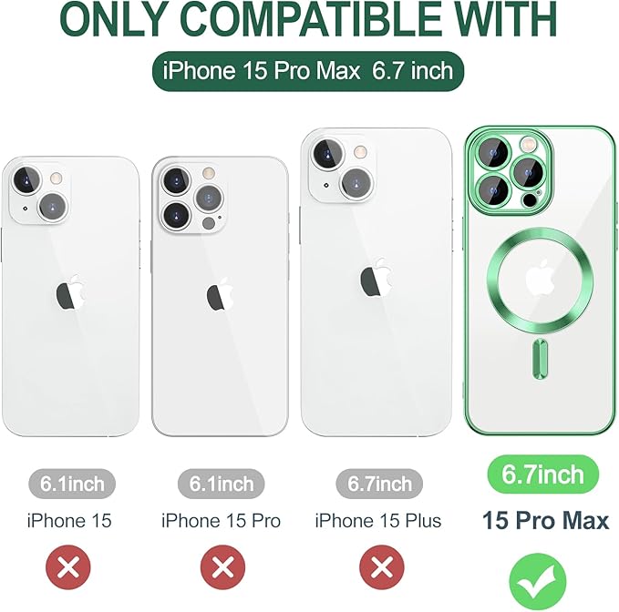 Hython Magnetic Clear for iPhone 15 Pro Max Case with Camera Lens Protector [Compatible with MagSafe] Plating Edge Slim Soft TPU Cover Protective Phone Case for iPhone 15 Pro Max 6.7", Light Green