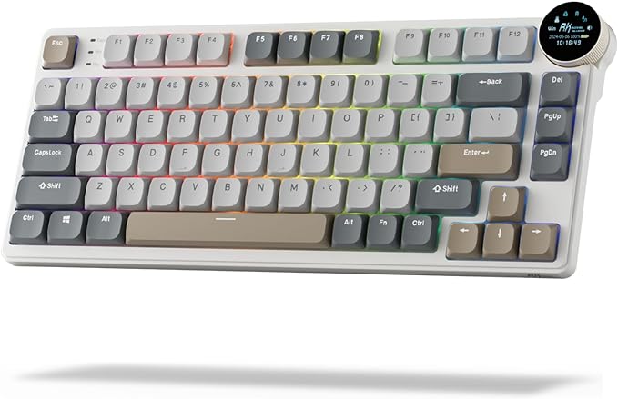 RK ROYAL KLUDGE N80 Low Profile Mechanical Keyboard w/Smart Display Screen & Knob, 75% Top Mount 3-Modes Wireless Mechanical Keyboard, Software Support, Massive Battery, 80 Keys, Quiet Red Switch