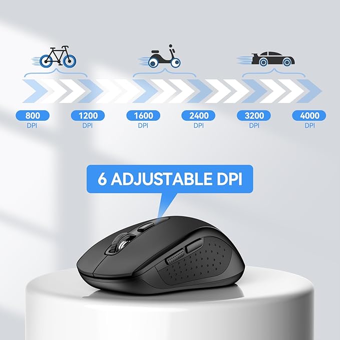 TECKNET Bluetooth Mouse, 4000DPI Wireless Mice for Laptop 2-in-1(BT 5.0/3.0+2.4Ghz) Computer Portable PC Mouse Wireless with USB Receiver for Mac (USB-A+Bluetooth, Black)