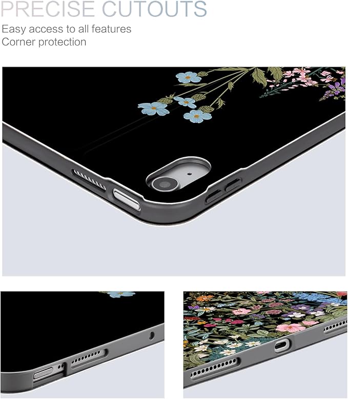 for iPad (A16) 11Th/10Th Generation Case 2025/2022, for iPad Case 11Th/10Th Generation, 10Th/11Th Gen iPadCase Cover Auto Wake/Sleep Multi-Angle Viewing Adjustable Stand, Black Flower