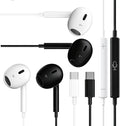2 Packs USB C Headphones，Type C for iPhone Wired Headphones for iPhone 16/15/17 Earbuds with Mic and Volume Control，Hi-Fi Stereo In Ear Earphones for Galaxy S24/S23~S20/Ultra Note 10/20，Black+White
