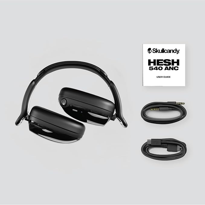 Skullcandy Hesh 540 ANC Wireless Over-Ear Bluetooth Headphones with THX Spatial Audio, Active Noise Cancelling, Personalized Sound, Up to 65 Hours Battery, Microphone for iPhone Android - True Black