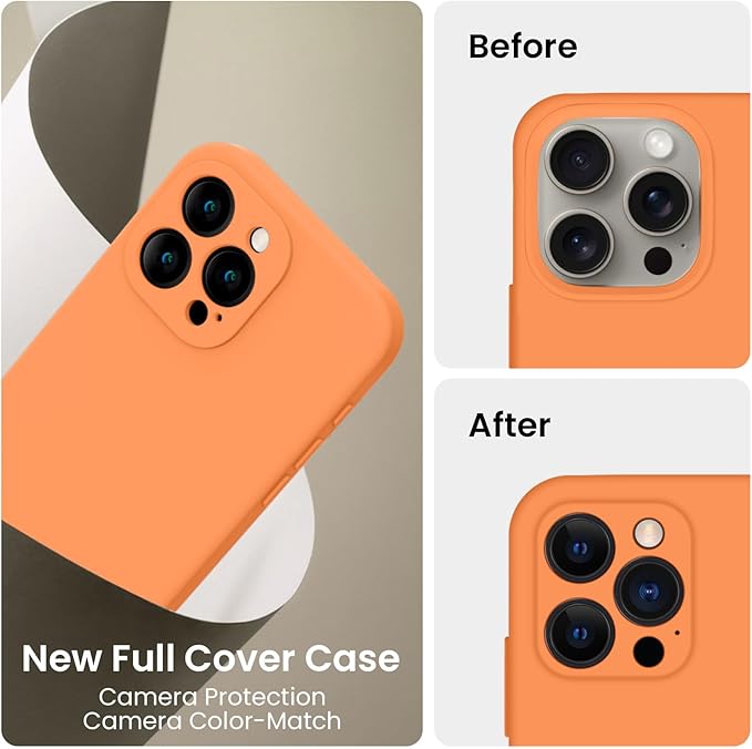 FireNova Designed for iPhone 16 Pro Case, Silicone Upgraded [Camera Protection] Phone Case, Soft Anti-Scratch Microfiber Lining Inside, 2024, Kumquat