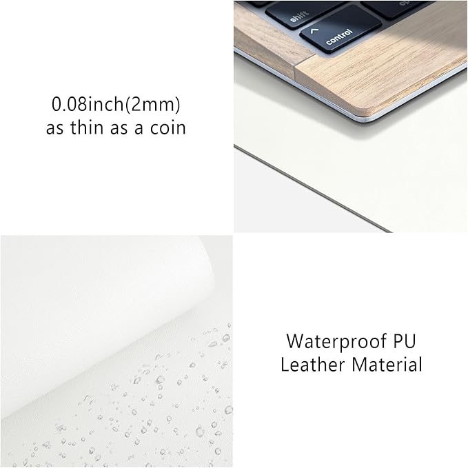 Desk Pad Protector Mouse Pad, Non-Slip Computer Mat for Desk, PU Leather Office Desk Mat, Waterproof Desk Pad for Keyboard and Mouse, Laptop Desk Blotter Pad for Home and Office, White (17''X36'')