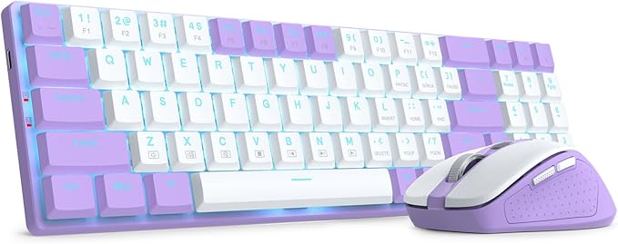Redragon BS8773 Wireless Keyboard and Mouse Combo, 78 Keys 2.4Ghz Wireless Low-Profile Mechanical Red Switch Keyboard w/Slim Compact Design & Single Blue Backlit, Comfort Grip 2400 DPI Max Mouse