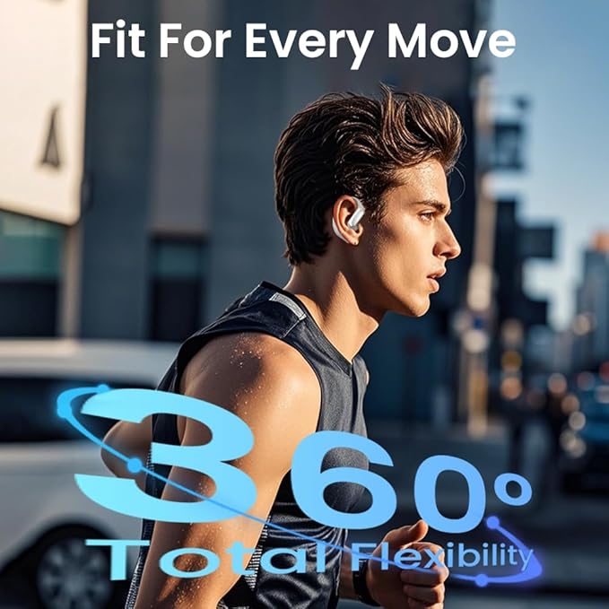 Piluyaa Open Ear Earbuds Bluetooth AI Ear Buds 60Hrs Playtime Wireless Over Headphones with Earhooks IPX7 Waterproof Touch Control Air Conduction Sport Headsets Earphones for Workout Running Grey