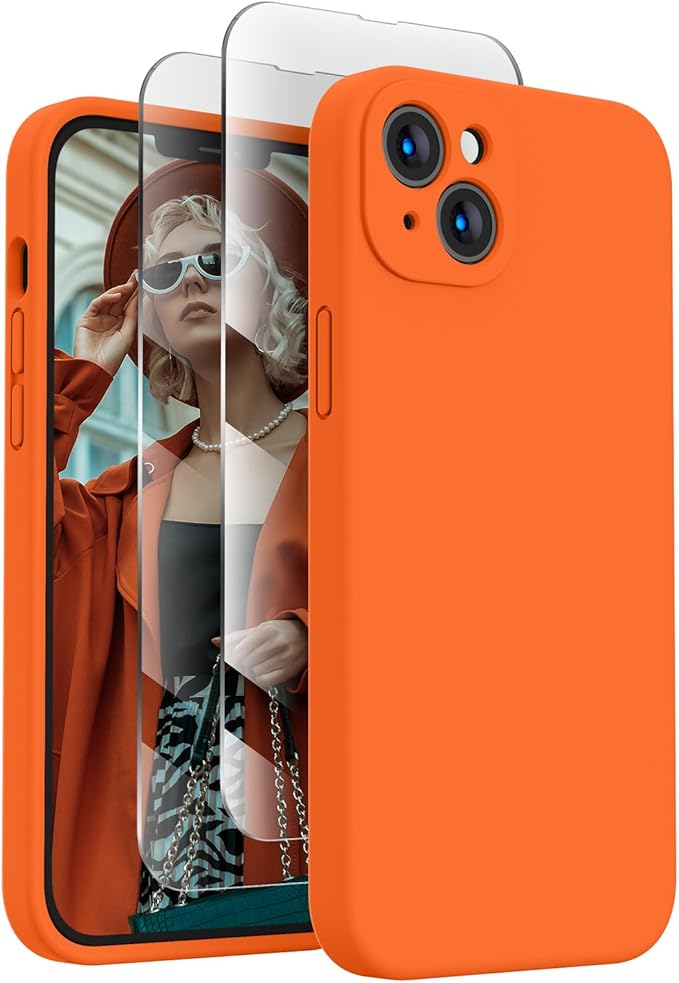 FireNova Designed for iPhone 13 Case, Silicone Upgraded [Camera Protection] Phone Case, Soft Anti-Scratch Microfiber Lining Inside, 6.1 inch, Neon Orange