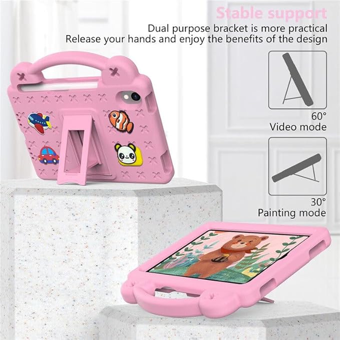 AKABEILA Compatible with Apple iPad mini 6 2021 8.3 inch Tablet Case, Kids Friendly Universal Lightweight Shockproof Protective Case with Shoulder Strap & Stand Handle & Pen Tray Pink