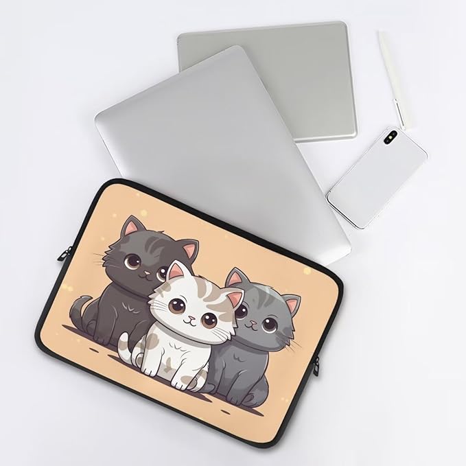 Cute Cat Laptop Sleeve for Women Teen Girls 17 inch Laptop Protector with Multiple Uses Lap Top Case Lightweight Computer Carrying Case Kawaii Tablet Bag for Daughters Brown