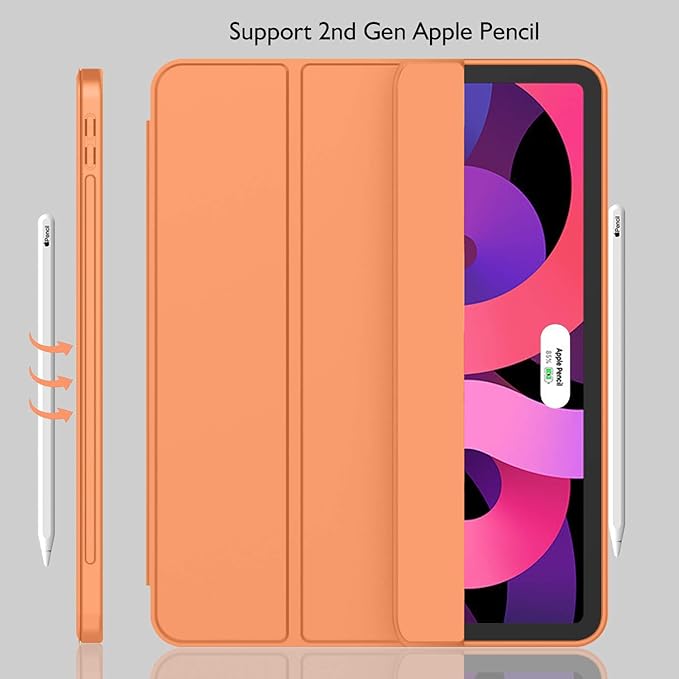 iMieet iPad Air 11 Inch Case M4/M3/M2(2026/2025/2024), iPad Air 5th/4th Generation Case 2022/2020 10.9 Inch with Pencil Holder,Trifold Stand Smart Case with Soft TPU Back(Orange)
