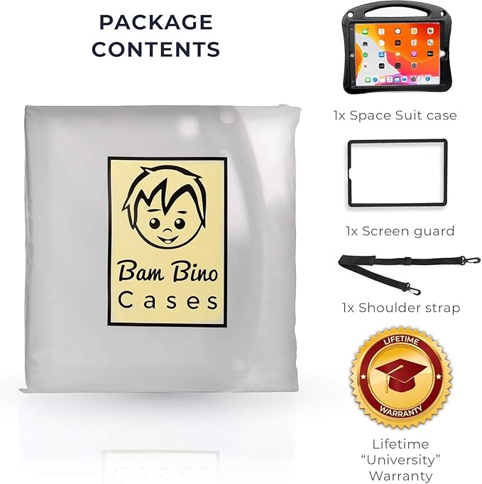 Bam Bino Space Suit iPad 9th Generation Case Kids, iPad 8th/7th/10.2 inch iPad Case for Kids | Lightweight Cover with Screen Protector, Handle, Stand, Shoulder Strap, Pencil Holder (Mint Green)