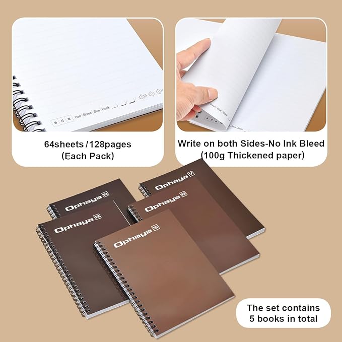 Ophaya Sync Smart Pen and A5 Notebook(5-Pack) for Note Taking| Gifts for Adults Women Men Coworkers Teachers Students Guest Friends | Sync Notes to Phone/Tablet Instantly/Convert to Text