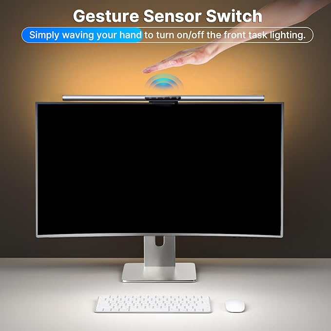 Syrinx 16.7" Computer Monitor Light Bar with Ambient Backlight, USB Reading LED Lamp, Screen Monitor Lamp, Touch + Gesture Control, Dimmable Desk Light, Eye-Caring, No Screen Glare for (Basic)