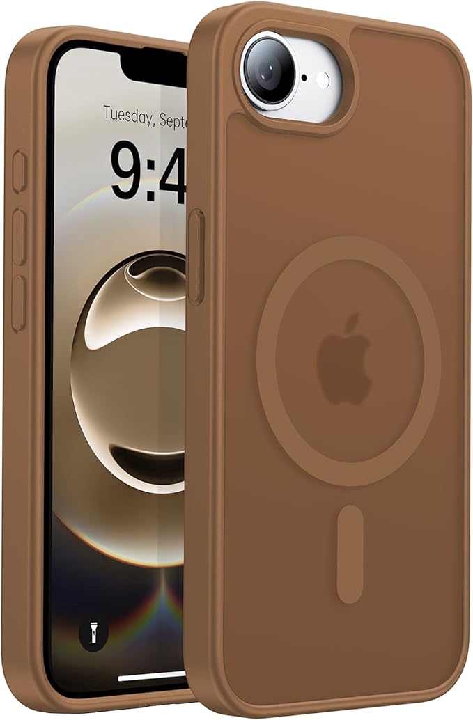 Eastinbox Magnetic Shockproof for iPhone 17e & iPhone 16e Case [Compatible with MagSafe] [Military-Grade Protection] Anti-Yellowing, Matte Protective Phone Case for iPhone 17 e/16 e 6.1", Brown