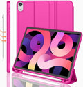 iMieet iPad Air 11 Inch Case M4/M3/M2(2026/2025/2024), iPad Air 5th/4th Generation Case 2022/2020 10.9 Inch with Pencil Holder,Trifold Stand Smart Case with Soft TPU Back(New Rose Red)