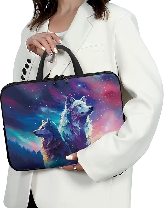 Galaxy Wolves Laptop Sleeve for Women, 17 Inch Laptop Sleeve with Handle Protective Travel Carrying Case for 10-17 Inch Computer, Notebook, Chromebook, Tablet Bag
