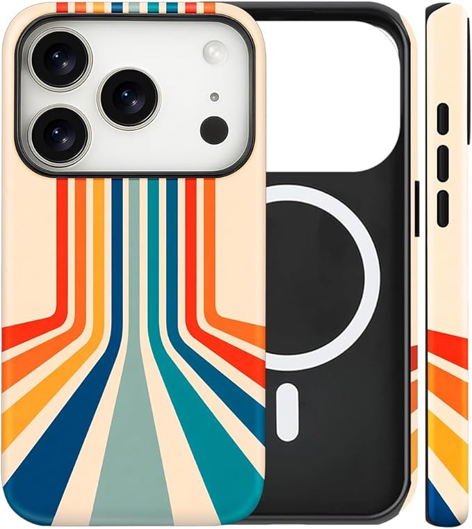 Magnetic for iPhone 17 Pro Max Case Cute Stripes Phone Case, Shockproof Slim TPU and Hard PC Protective Phone Cover Compatible with MagSafe Designed for Women Girls,Retro Stretch