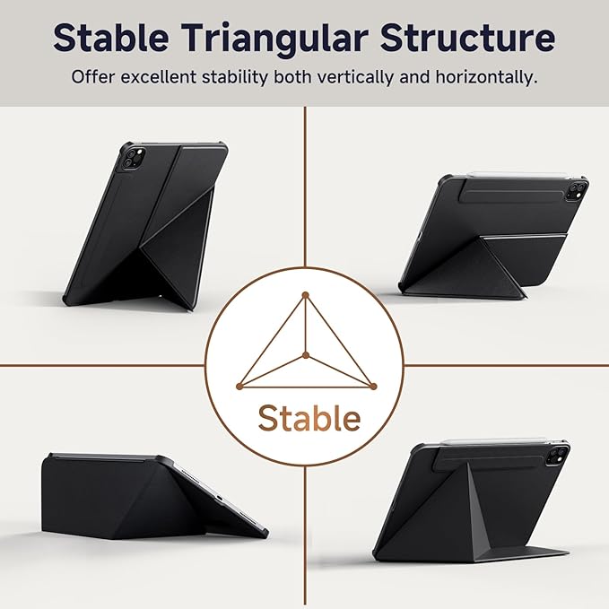 Lightweight Magnetic Case for iPad Pro 11-inch (M4/M5, 2024/2025), Stain-Resistant Slim Folio with Portrait/Landscape Stand, 4 Adjustable Angles, Auto Wake/Sleep, iPad Pro 11-inch Cover, Black