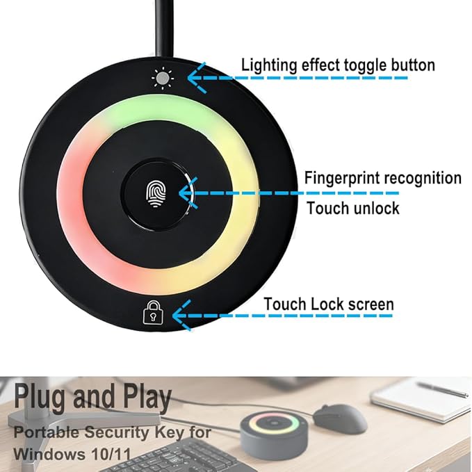 USB Fingerprint Reader Fingerprint for Windows10/11, Tap and Go with 360° Touch with 5ft Extension Cable-Windows Password Free Operation Windows Hello Automatic Driver Installation