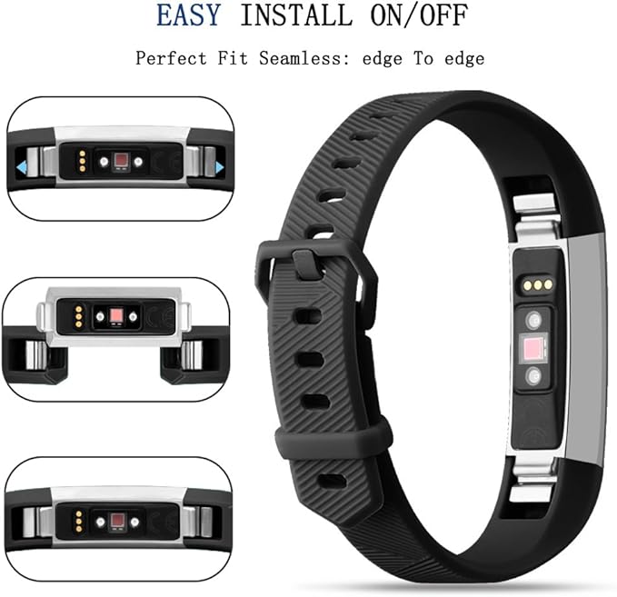 Tobfit 4 Pack Bands Compatible with Fitbit Alta/Alta HR Bands, Soft Sport Silicone Replacement Wristbands for Women Men (Small, Black/Blue/Gray/White)