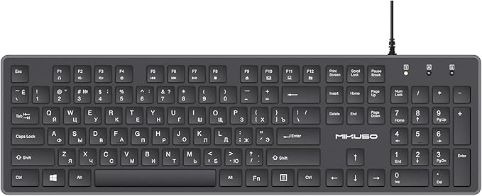 Wired Russian USB Keyboard with Cyrillic Letters English ЙЦУКЕН Layout- Full Size Design with Number Pad,Suitable for Russian Translation, Self-Study, Academic Research,Non Worn Characters