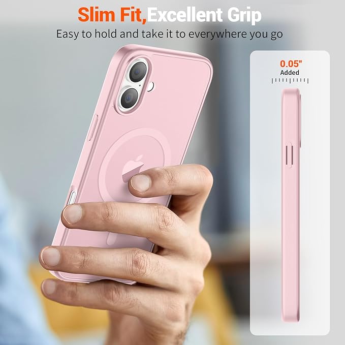 SUPFINE Magnetic for iPhone 16 Plus Case (Compatible with MagSafe) (Military Grade Drop Protection) Translucent Matte Shockproof Phone Cover,Light Pink