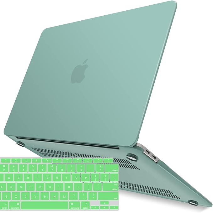 IBENZER Compatible with New MacBook Air 13 inch Case 2022 2021 2020 M1 A2337 A2179 A1932, Plastic Hard Shell Case with Keyboard Cover for Mac Retina Display with Touch ID, Green, MMA-T13GN+1A