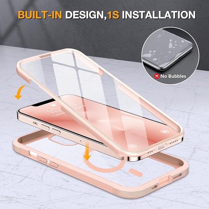 Miracase for iPhone 13 mini Case 5.4",Full-Body Protection,Clear Bumper Case with Built-in 9H Tempered Glass Screen Protector,Military-Grade Drop Protection Outdoor Phone Case for iPhone 13 mini,Pink