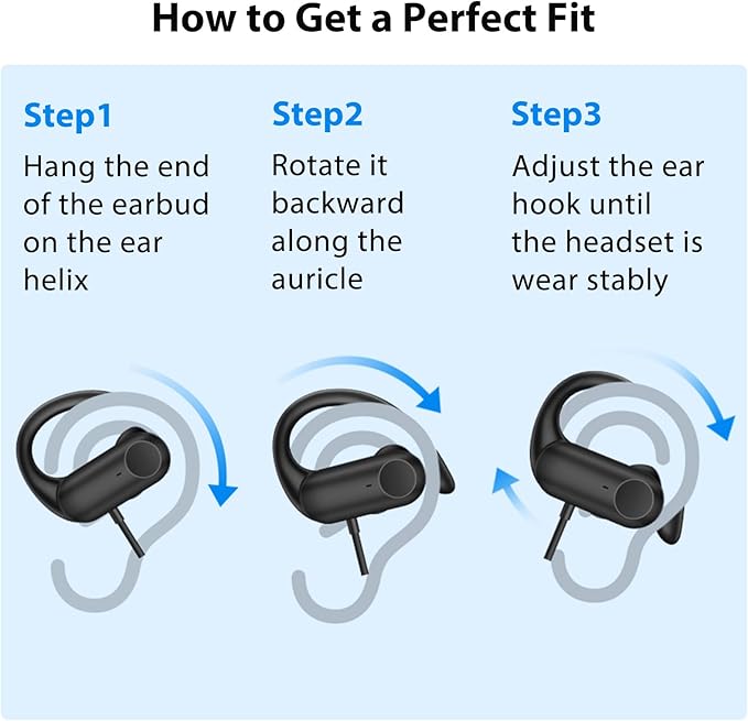 APETOO USB C Headphones with Earhook Mic & Volume Control, Type C Workout Wired Earbuds HiFi Stereo Sound in-Ear Sports Earphone for iPhone 17 16 15/Samsung/Google Kids Chromebook Laptop Travel, Black
