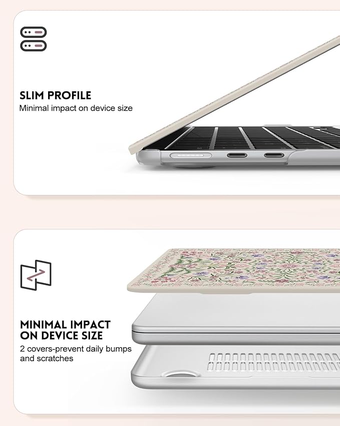 iCasso for MacBook Air 13 inch Case M5 2026 M4 M3 M2 2025-2022 Model A3449 A3240 A3113 A2681, Cottagecore Protective Hard Shell Case for Mac Air 13.6"+Keyboard Cover+Screen Protector, Purple Floral
