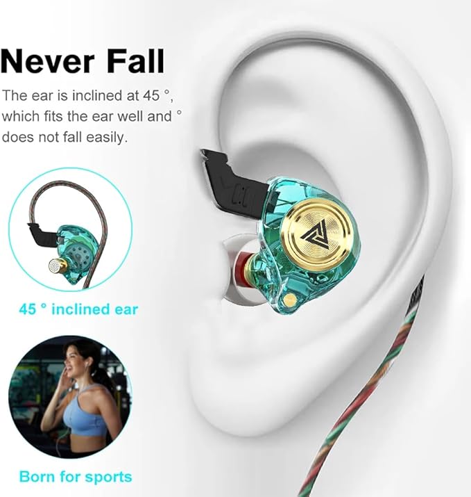 Wired Gaming Earbuds 2 Pack, Ak3file in Ear Monitors, Deep Bass Sound Wired Earbuds, HiFi in Ear Headphones with 1DD 10mm Dynamic Driver, IEM for Music Gaming Video Calling (Black+Green)