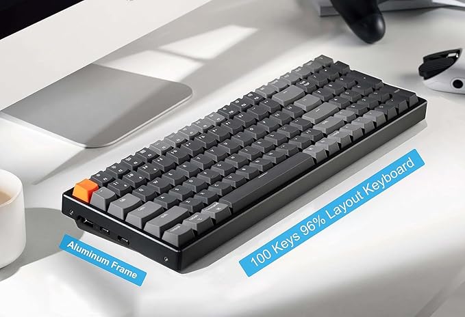 Keychron K4 Bluetooth Wireless Mechanical Keyboard RGB LED Backlit, Hot-swappable Compact 100 Keys USB Wired Computer Gaming Keyboard Aluminum Frame for Mac Windows, Gateron Red Switch