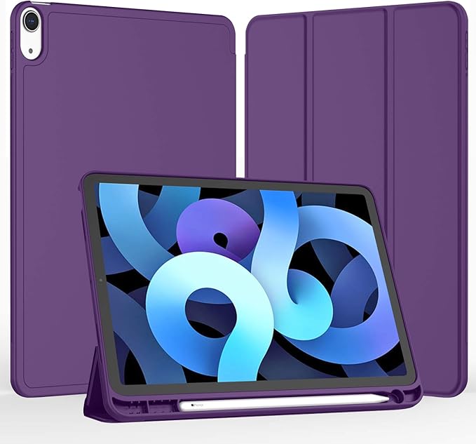 iMieet iPad Air 11 Inch Case M4/M3/M2(2026/2025/2024), iPad Air 5th/4th Generation Case 2022/2020 10.9 Inch with Pencil Holder,Trifold Stand Smart Case with Soft TPU Back(Dark Purple)