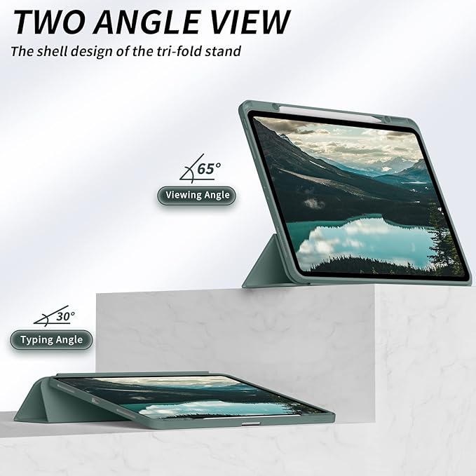 Aoub New iPad Pro 12.9 Case 6th Generation 2022 / 5th Gen 2021/ 4th Gen 2020 with Built-in Pencil Holder, Auto Wake/Sleep, Slim Stand Soft Back Shell Smart Cover for iPad Pro 12.9 Inch, Dark Green