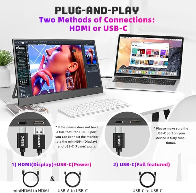 14 inch 4K Ultra-Slim Portable Monitor 3840x2160 UHD Wide Screen USB-C HDMI VESA HDR IPS External Display Plug&Play for Laptop PC Phone (14inch 4K No Touch)