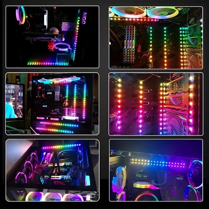 RGB Strip Light for PC Case, 19.7in 30LEDs Addressable LED Strip for Motherboard 5V 3-Pin Header Gaming Case DIY Lighting