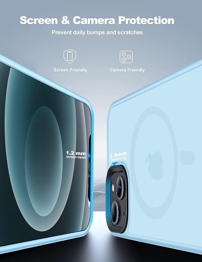 Tigowos for iPhone 15 Plus&iPhone 14 Plus Phone Case Fits MagSafe 10FT Drop Resistant Matte Skin Feeling Back Cover for iPhone 15 Plus&iPhone 14 Plus Case，Light Blue