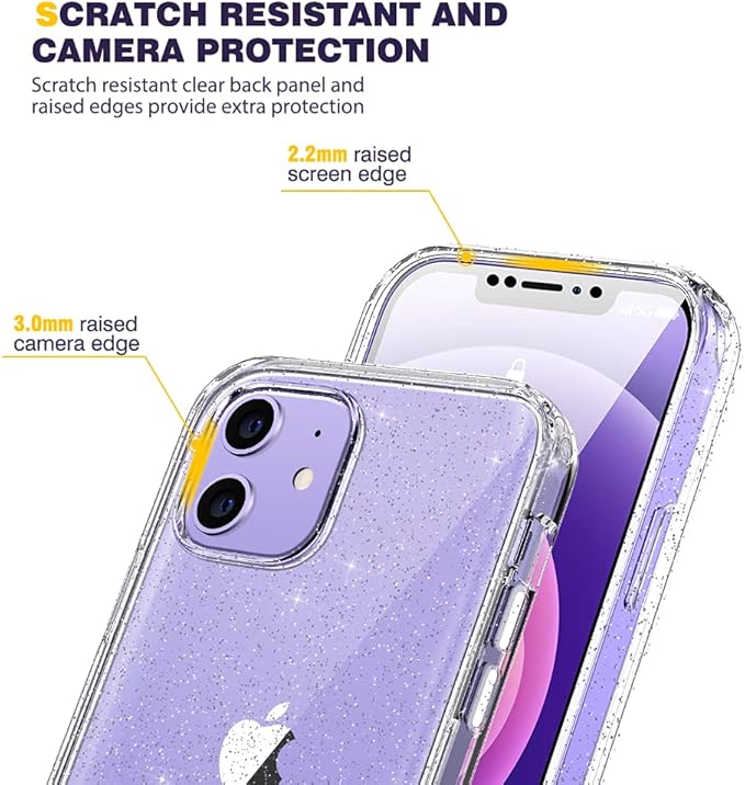 Diaclara Designed for iPhone 12/12 Pro Case, Full Body Rugged with Built-in Touch Sensitive Anti-Scratch Screen Protector, Soft TPU Bumper Case for iPhone 12/12 Pro 6.1" (Clear Glitter)