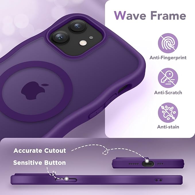 CAPRARO Cute for iPhone 12 Case & iPhone 12 Pro Case, Compatible with MagSafe, [Curly Wave Edge] [Camera Protection] [14 FT Drop Protection] Magnetic for iPhone 12/12 Pro, Deep Purple