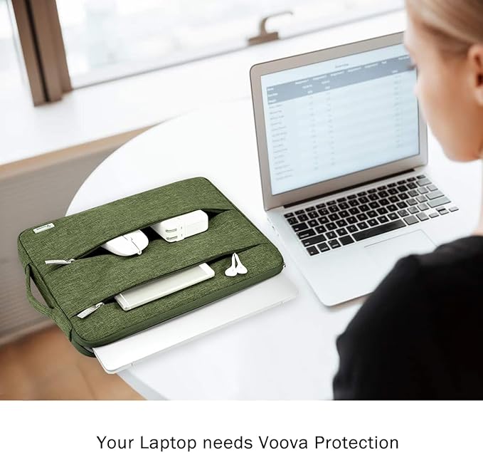 Voova 14 15 Inch Laptop Sleeve Case, Waterproof Computer Bag Cover Compatible with MacBook Air 15 M2/M3/M4 2022-2025, MacBook Pro 15, Hp chromebook 14, 14-15” Dell Lenovo Acer Asus, Army Green