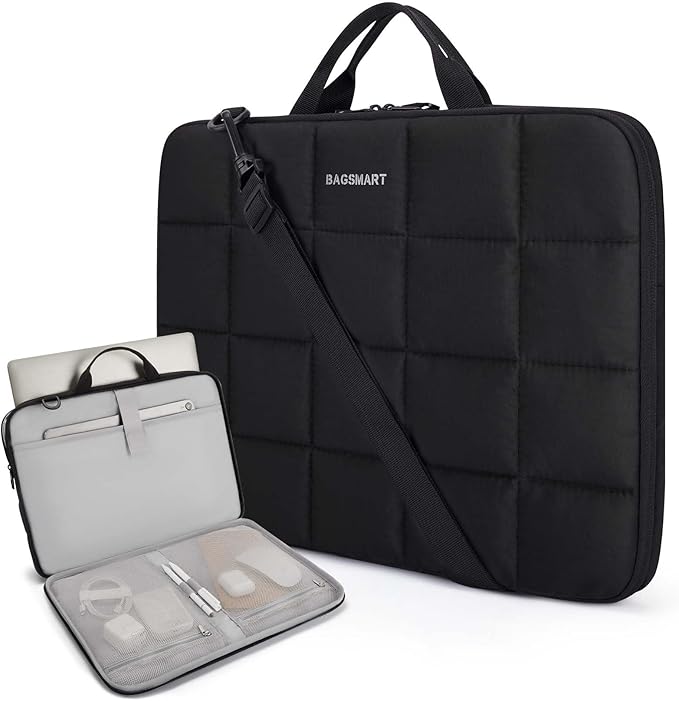 BAGSMART Laptop Case with Handle, Puffy Laptop Sleeve Bag for Women, MacBook Case for Dell, HP, Lenovo, MacBook Air/Pro, 15-15.6 inch, Black