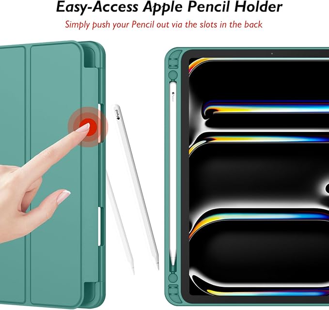 iMieet Case for iPad Pro 11 Inch (M5) 2025 /(M4) 2024 5th Gen, Trifold Stand Smart Cover with Pencil Holder and Soft TPU Back, Auto Wake/Sleep (Forest Green)
