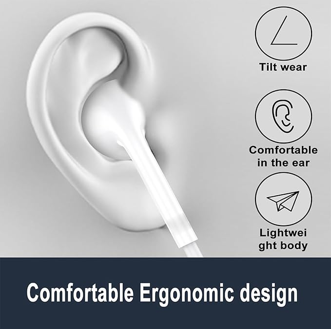 2 Packs USB C Headphones，Type C for iPhone Wired Headphones for iPhone 16/15/17 Earbuds with Mic and Volume Control，Hi-Fi Stereo In Ear Earphones for Galaxy S24/S23~S20/Note 10/20 (White+White)