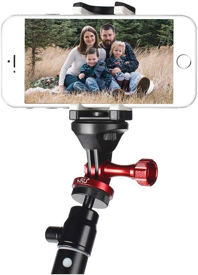 HSU Aluminum Tripod Mount Adapter for GoPro, Hero 12/11/10/9/8/7/6/5/4/3 Action Camera Monopod Mount with Thumbscrew (Red)