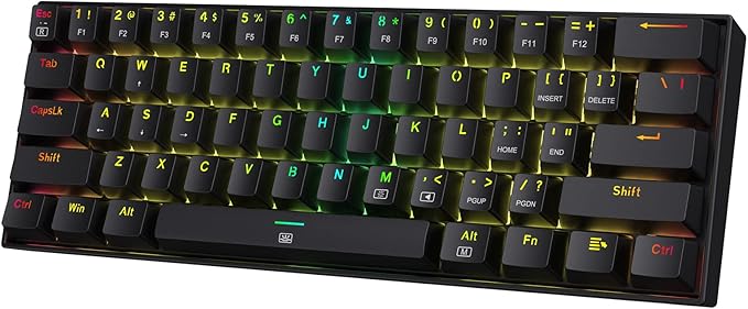 Redragon K630 Dragonborn 60% Wired RGB Gaming Keyboard, 61 Keys Compact Mechanical Keyboard with Linear Red Switch, Pro Driver Support, Black
